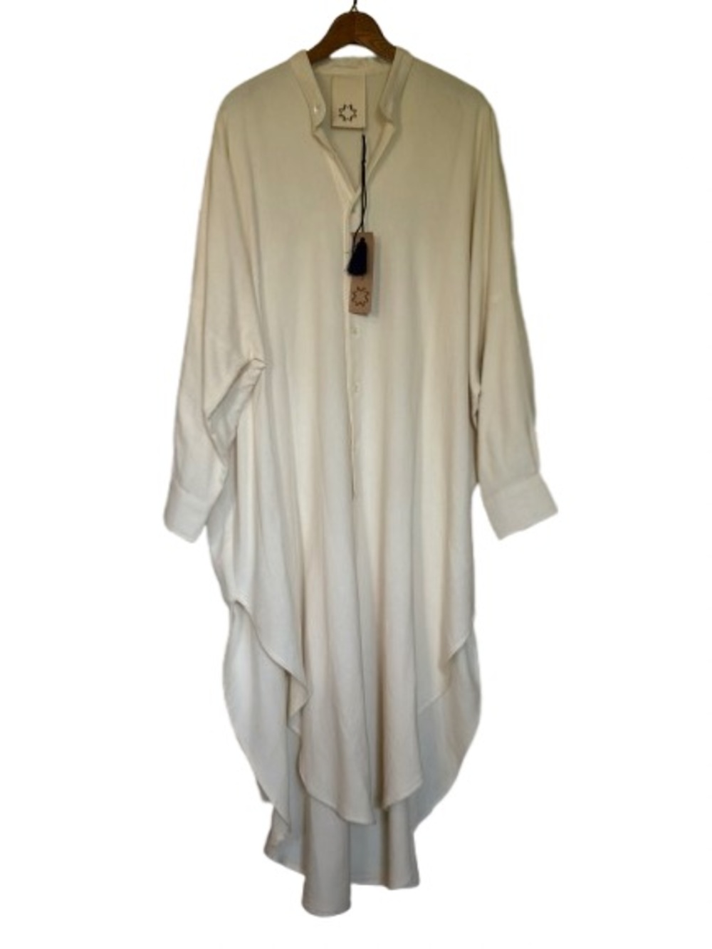Marrakshi Life NWT Hand Woven Draped Shirt Dress Caftan Size L Ivory Cotton